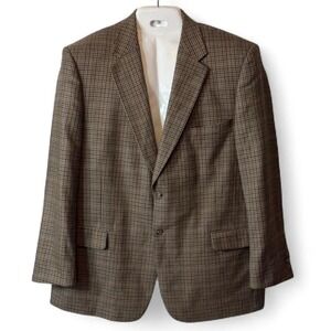 Vintage 80s Irvine Park Brown Houndstooth Cashmere Blend Sport Coat, Men's Sz 48